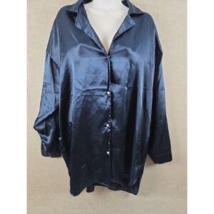 Victorias Secret Vintage Gold Label‎ Blue Satin Sleep Shirt Dress M Loungewear